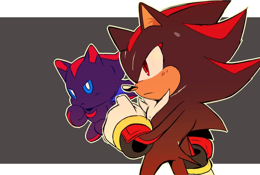 shadow the hedgehog, dark chao, and shadow chao (sonic) drawn by stellarspin