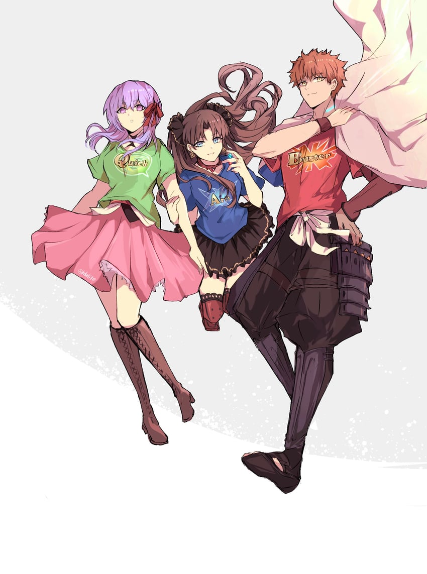 tohsaka rin, emiya shirou, and matou sakura (fate and 2 more) drawn by sodamachi