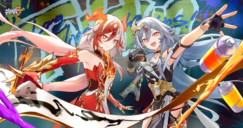 fu hua and herrscher of sentience (honkai and 1 more) drawn by roena