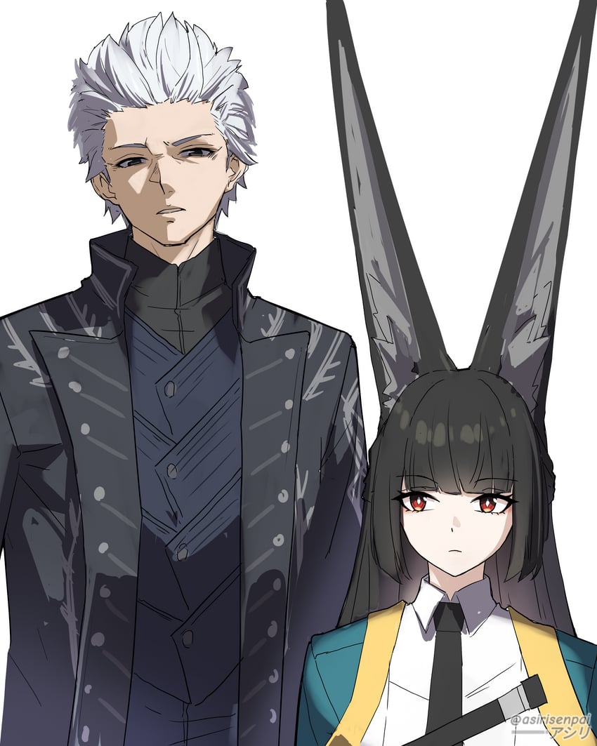 hoshimi miyabi and vergil (zenless zone zero and 1 more) drawn by asiri_senpai