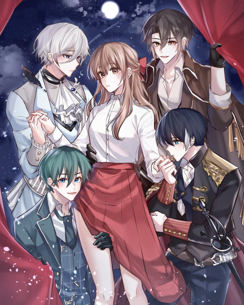 napoleon bonaparte, leonardo da vinci, wolfgang amadeus mozart, protagonist, and arthur conan doyle (ikemen vampire) drawn by kthkimtaehee