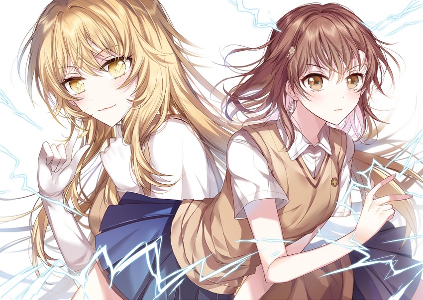 misaka mikoto and shokuhou misaki (toaru majutsu no index and 1 more) drawn by nennen