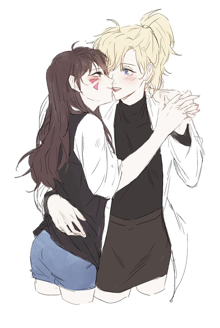 d.va and mercy (overwatch and 1 more) drawn by mo_(ine_mao)