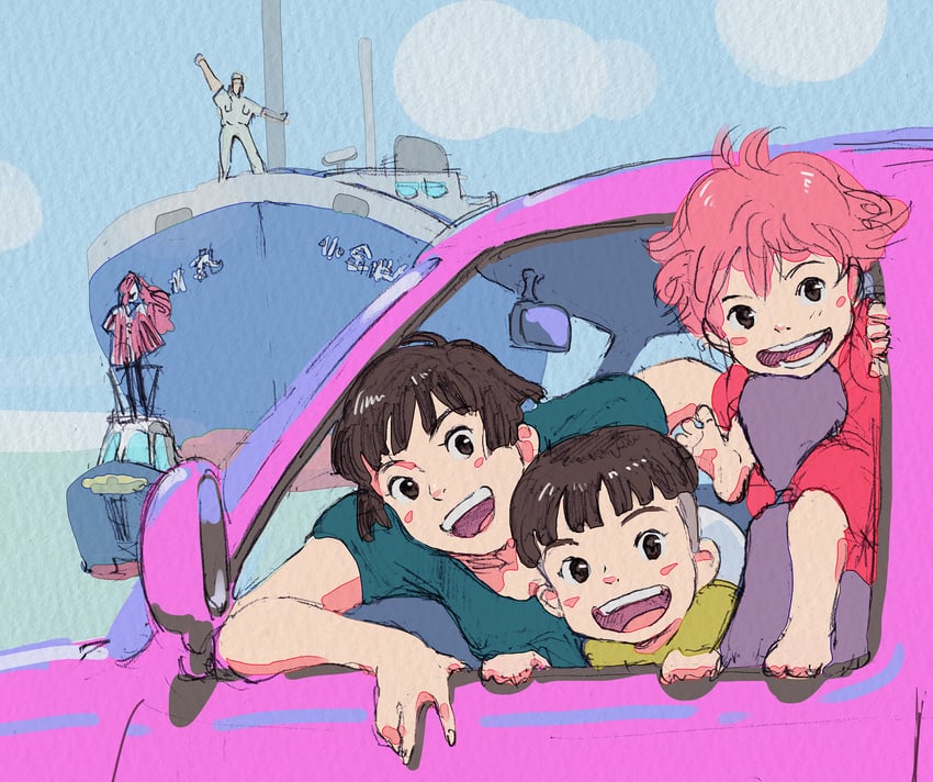 lisa, ponyo, sousuke, and fujimoto (gake no ue no ponyo) drawn by tombiiwa