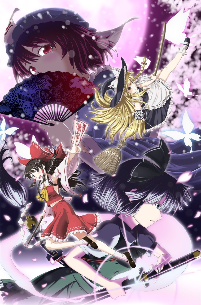 hakurei reimu, kirisame marisa, konpaku youmu, and saigyouji yuyuko (touhou) drawn by oubachiago