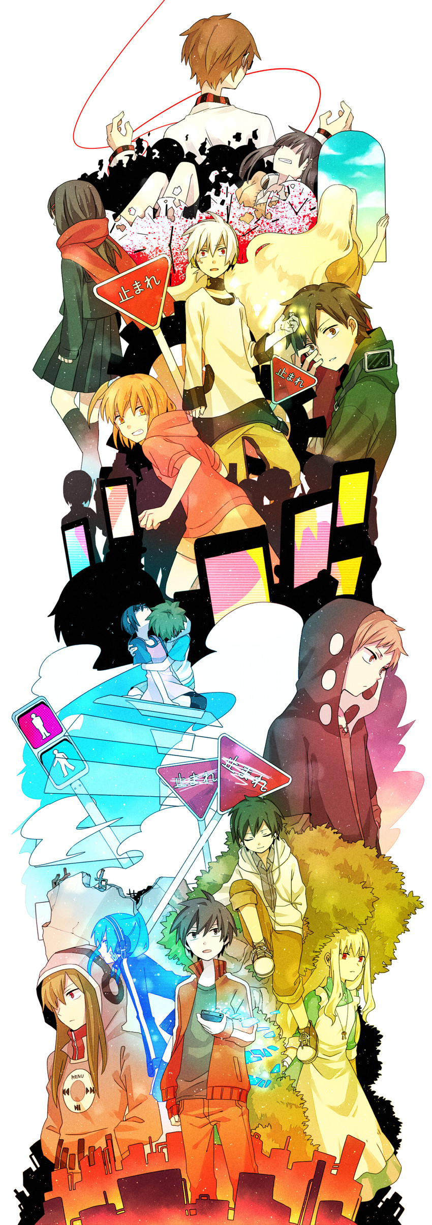 tateyama ayano, kozakura marry, kisaragi shintarou, kido tsubomi, ene, and 8 more (kagerou project and 9 more) drawn by yuzudaze