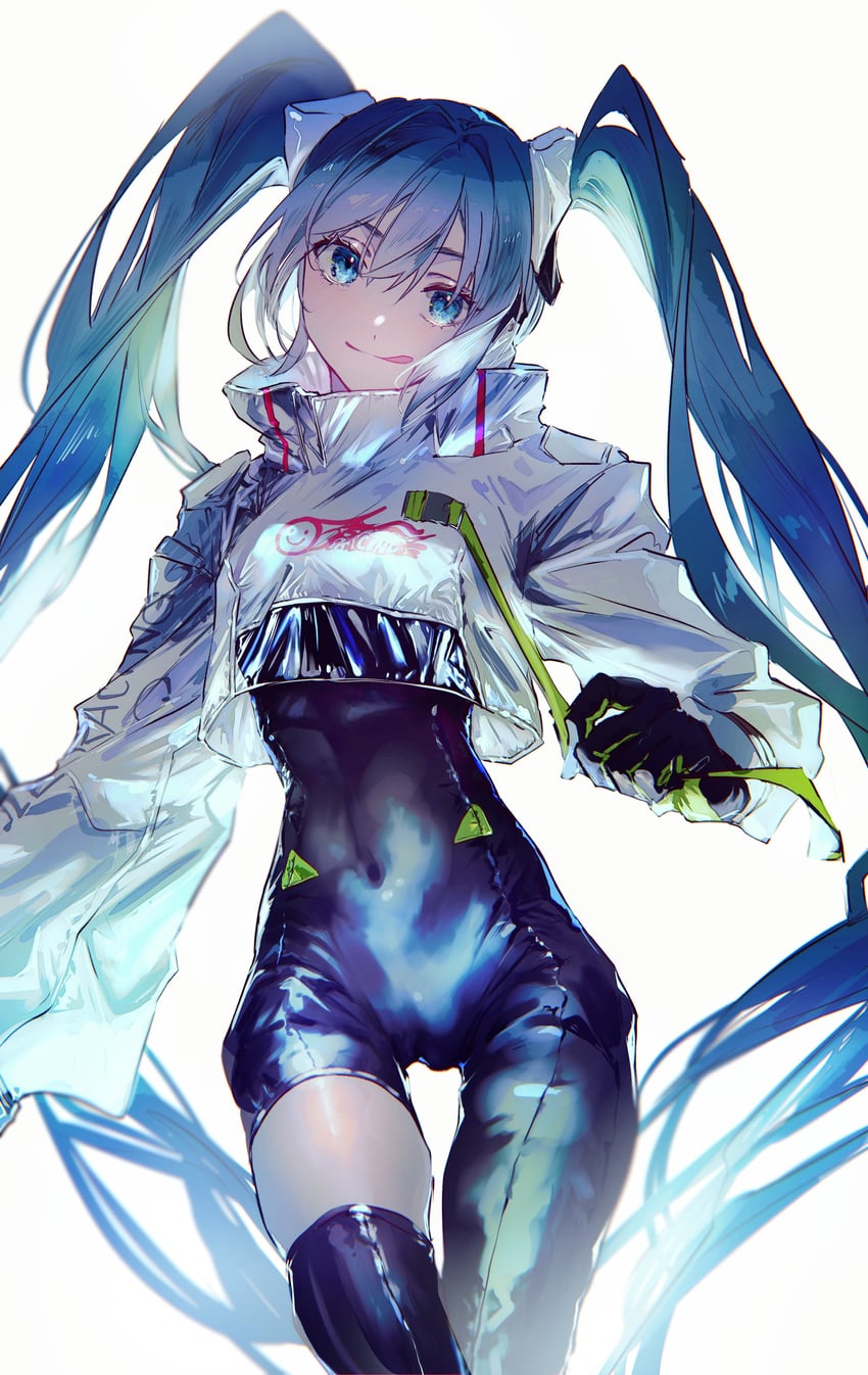 hatsune miku and racing miku (vocaloid and 1 more) drawn by karanagare