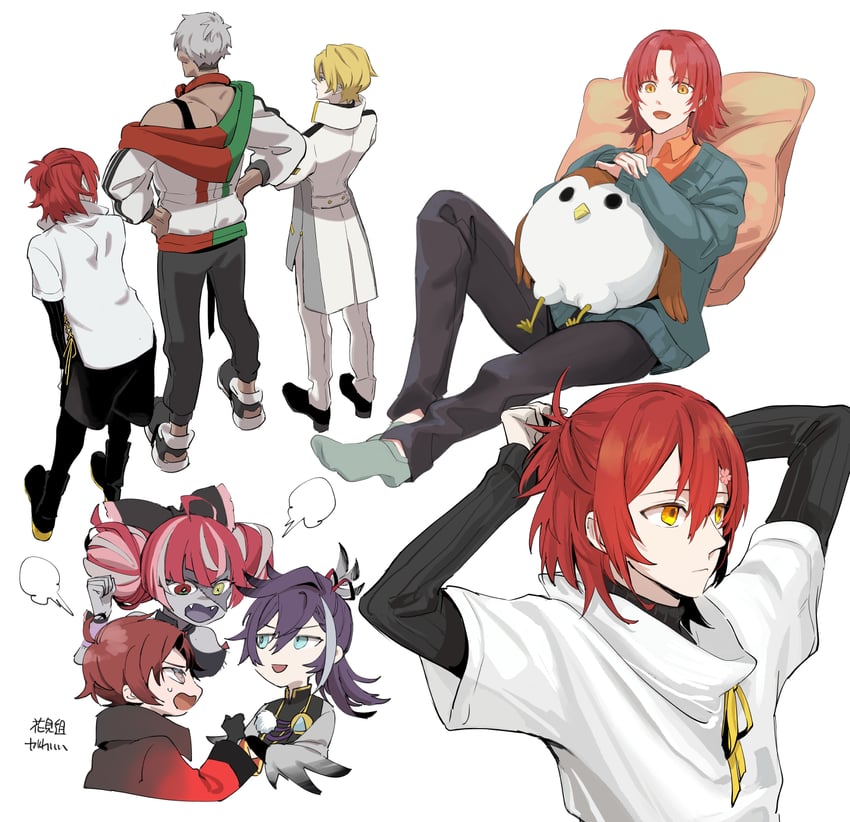 kureiji ollie, machina x flayon, hanasaki miyabi, banzoin hakka, kishido temma, and 2 more (hololive and 3 more) drawn by monji_samonji