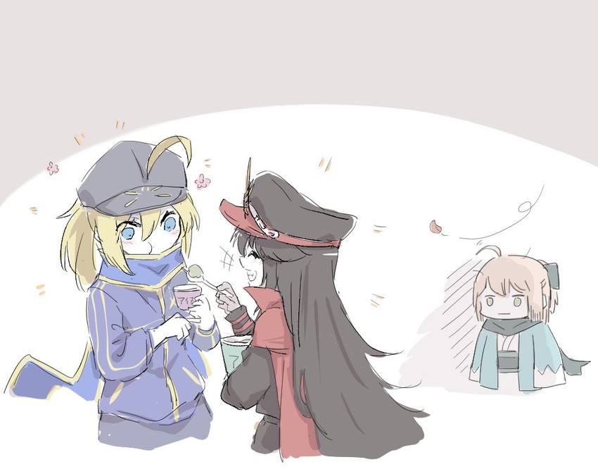 artoria pendragon, okita souji, oda nobunaga, and mysterious heroine x (fate and 2 more) drawn by nejikyuu