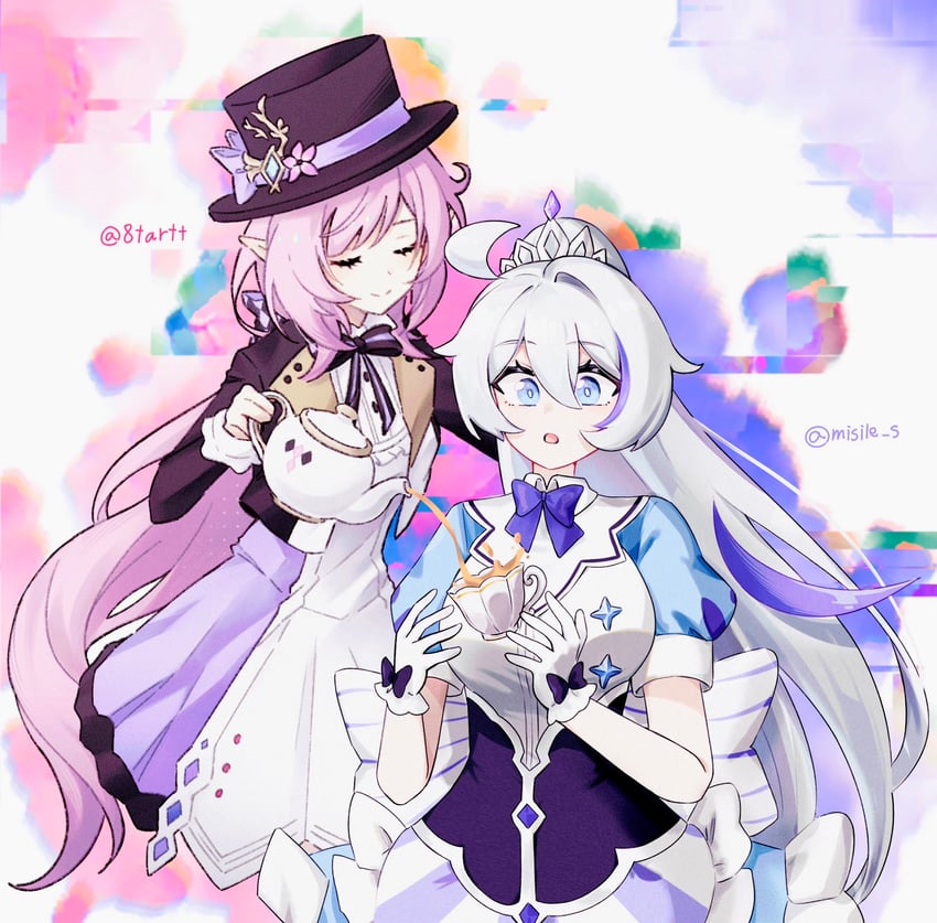 elysia and kiana kaslana (honkai and 1 more) drawn by 8tartt and mi_(27782900)