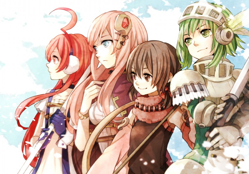 megurine luka, gumi, kaai yuki, and sf-a2 miki (vocaloid) drawn by tama_(songe)