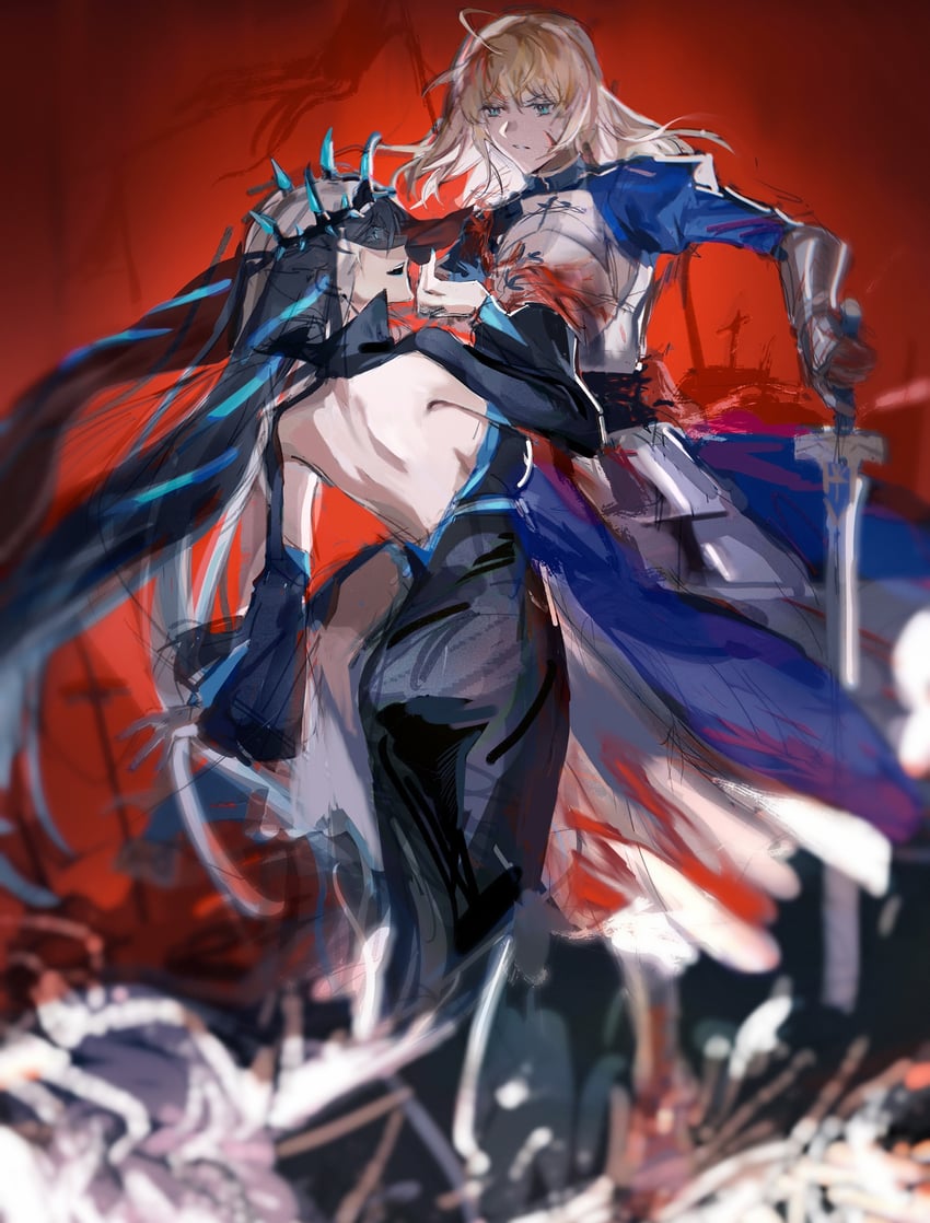 artoria pendragon, saber, and morgan le fay (fate and 1 more) drawn by moxiayuji