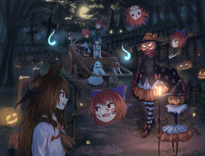 cirno, chen, imaizumi kagerou, sekibanki, and wakasagihime (touhou) drawn by roke_(taikodon)