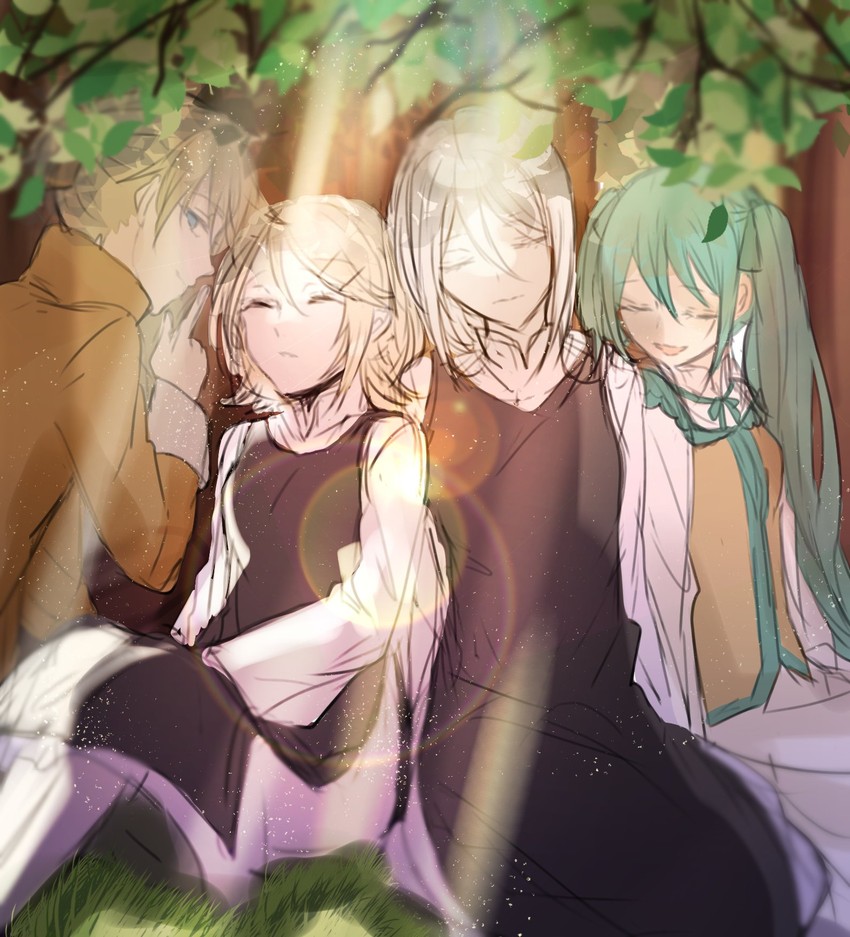 hatsune miku, kagamine rin, kagamine len, yowane haku, riliane lucifen d'autriche, and 3 more (vocaloid and 2 more) drawn by warabi_(danngo-mitarasi)