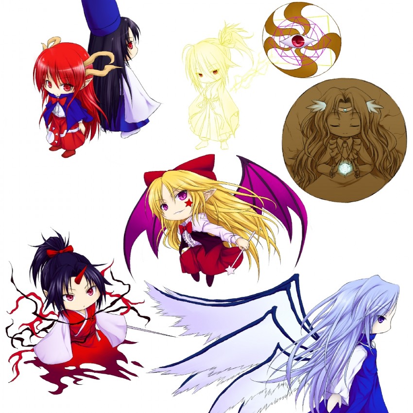 konngara, sariel, elis, kikuri, shingyoku, and 1 more (touhou and 1 more) drawn by reg_(artist)