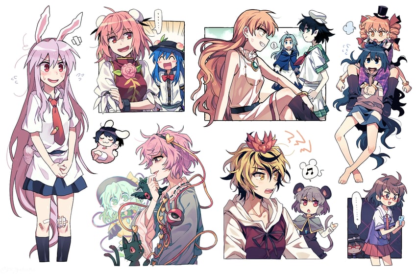 komeiji koishi, reisen udongein inaba, komeiji satori, hinanawi tenshi, inaba tewi, and 9 more (touhou) drawn by re_ghotion