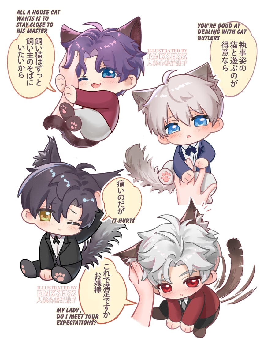 protagonist, sylus, rafayel, xavier, and zayne (love and deepspace) drawn by ren_mei_xin_shan_hao_saozi