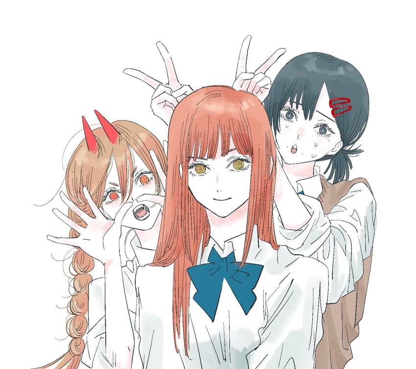 makima, power, and higashiyama kobeni (chainsaw man) drawn by needbee_r