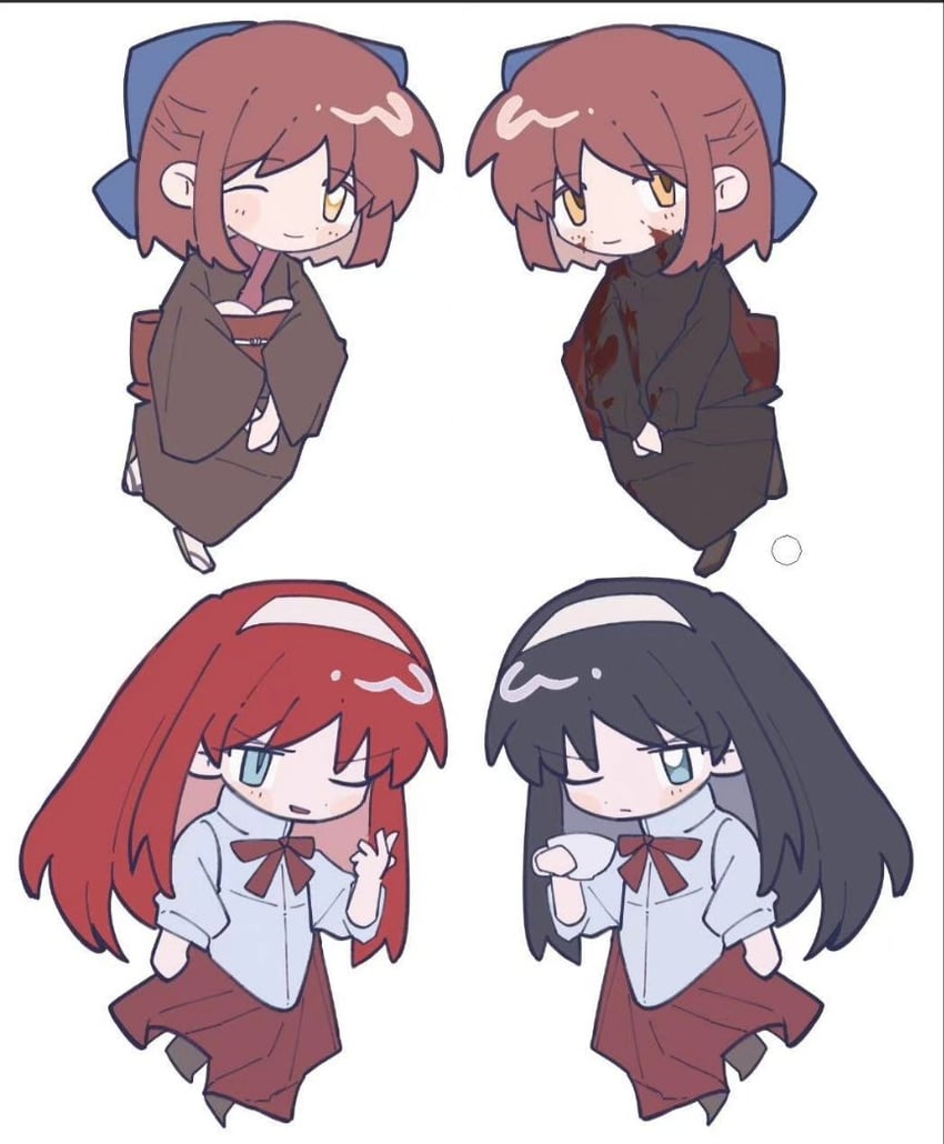 tohno akiha, kohaku, and vermillion akiha (tsukihime) drawn by ii_nkmk