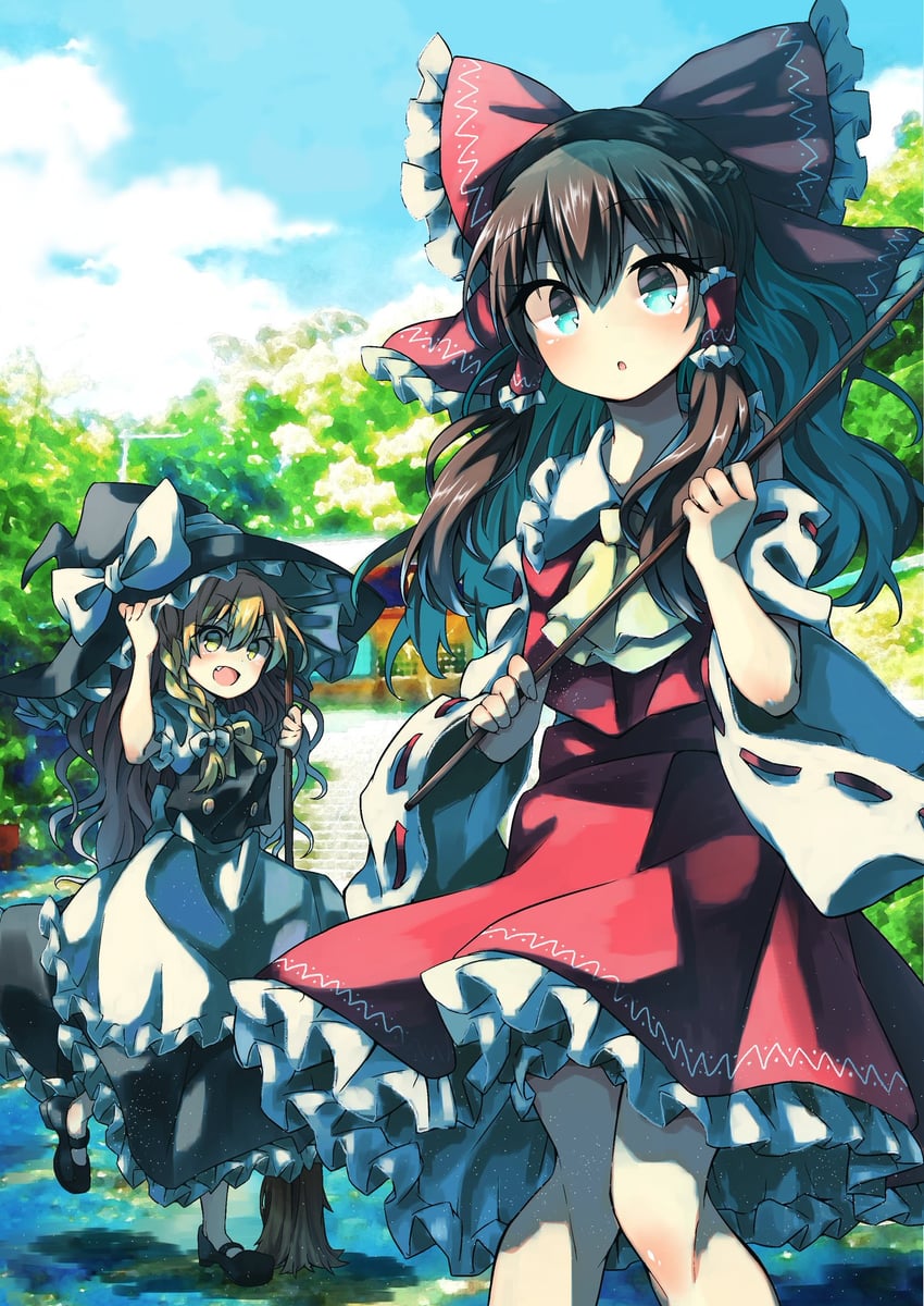 hakurei reimu and kirisame marisa (touhou) drawn by seika_okawari