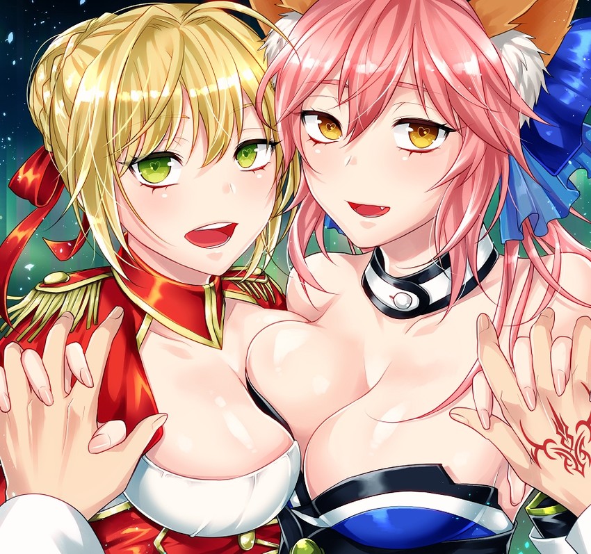 tamamo, nero claudius, and tamamo no mae (fate and 2 more) drawn by aoi_chimaki