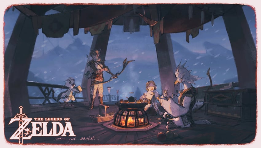 link, princess zelda, tulin, and teba (the legend of zelda and 1 more) drawn by kchang57