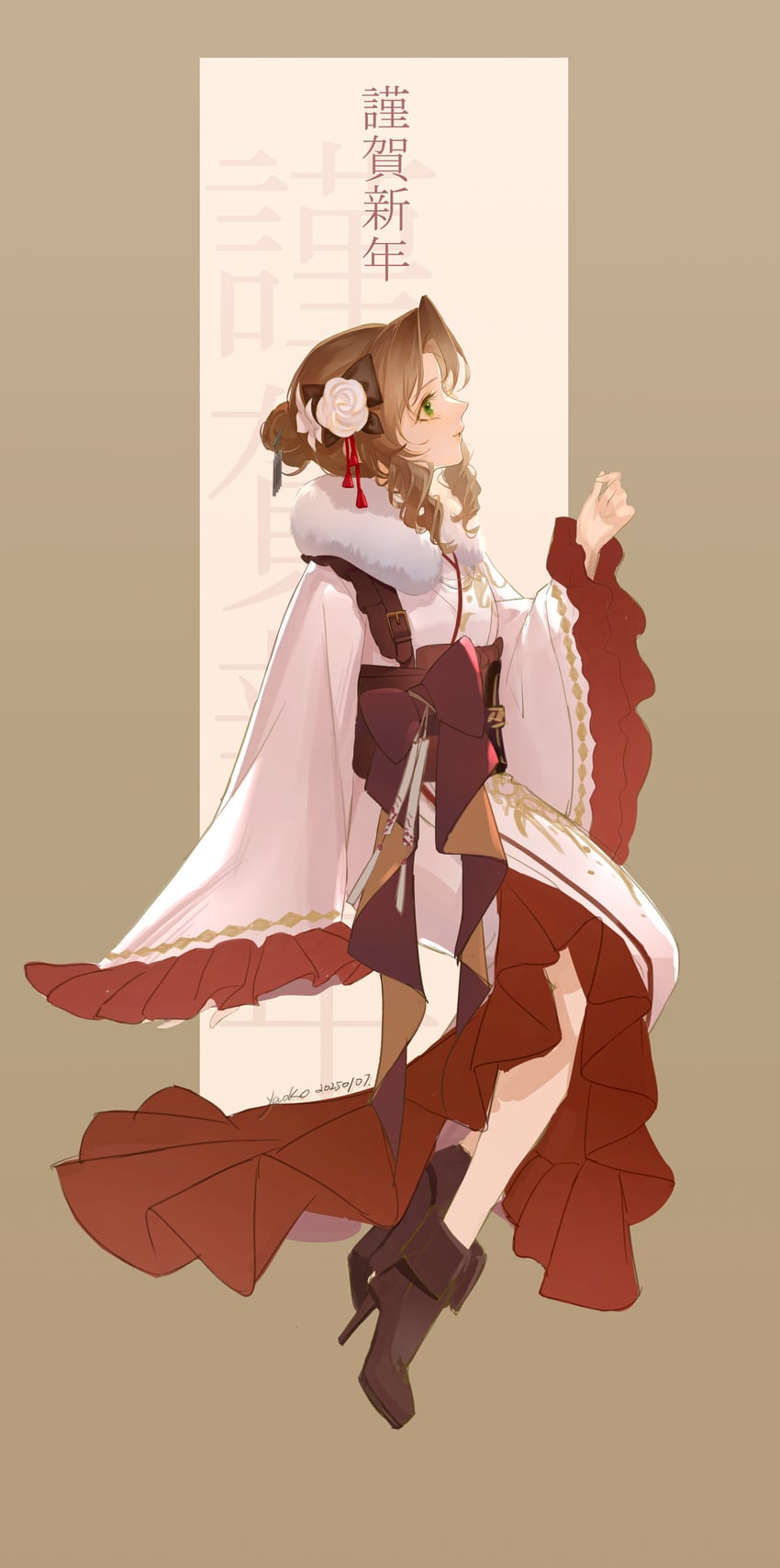 aerith gainsborough (final fantasy and 2 more) drawn by yaoko
