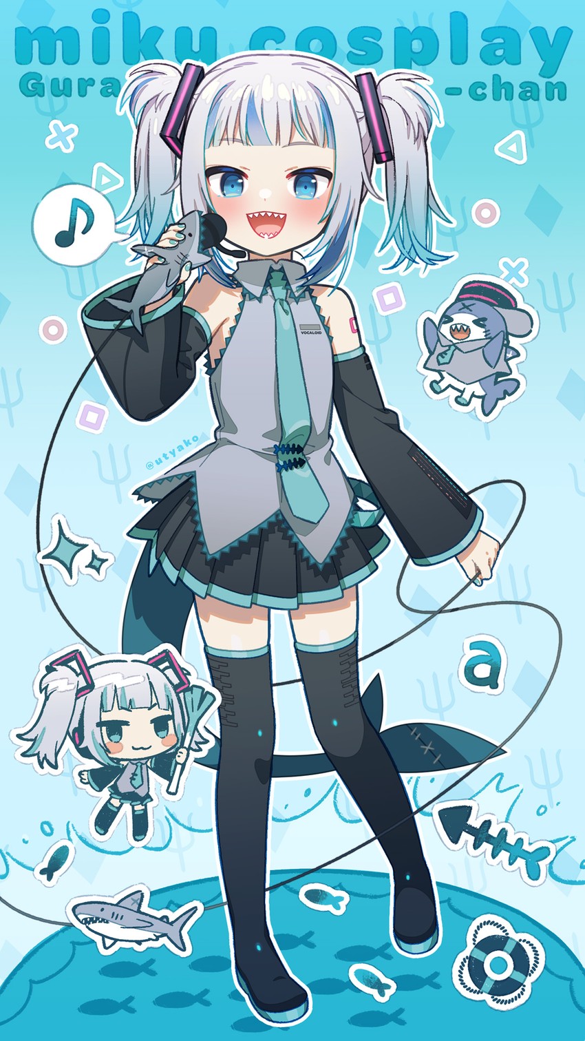 hatsune miku and gawr gura (hololive and 2 more) drawn by uchako