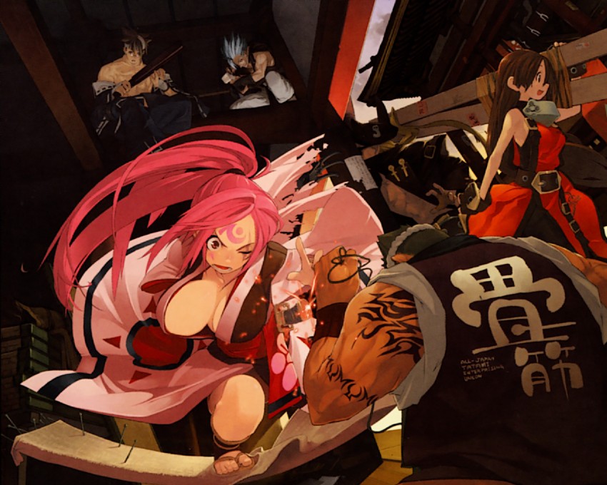may, baiken, johnny, chipp zanuff, and mito anji (guilty gear and 1 more) drawn by unaji