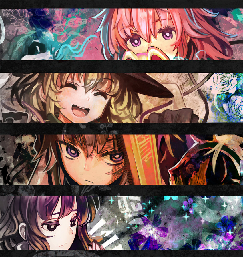 komeiji koishi, hijiri byakuren, toyosatomimi no miko, and hata no kokoro (touhou and 1 more) drawn by organ_derwald