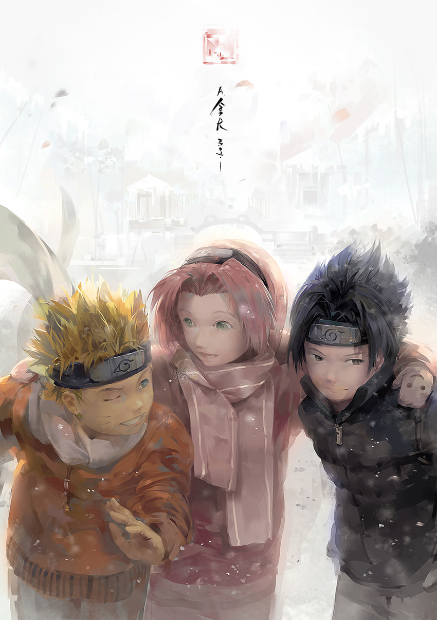 haruno sakura, uzumaki naruto, and uchiha sasuke (naruto) drawn by a-shacho