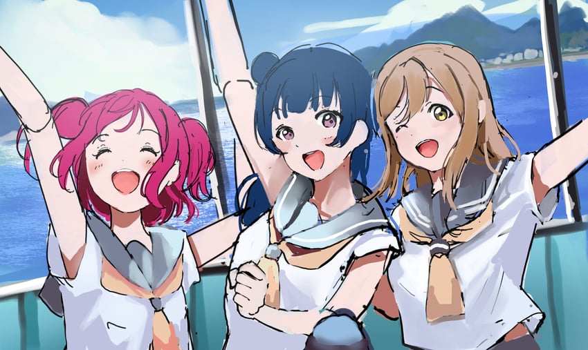 tsushima yoshiko, kunikida hanamaru, and kurosawa ruby (love live! and 1 more) drawn by moshi_(0364p)