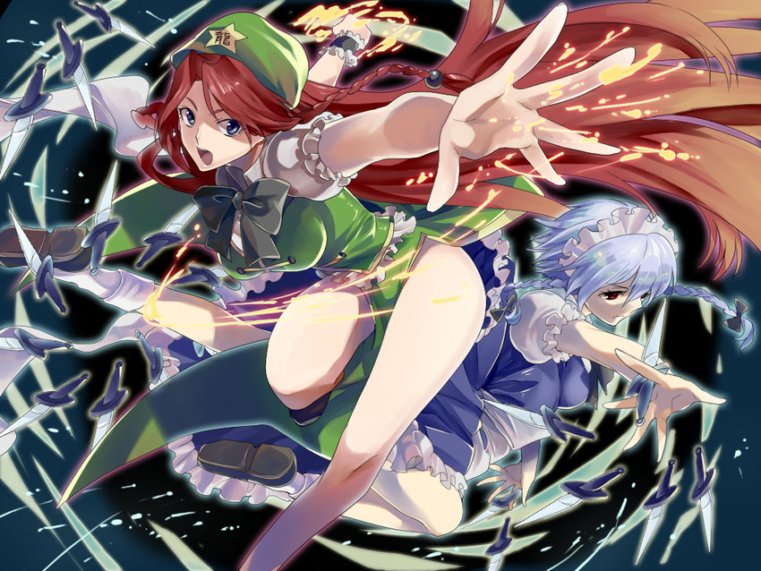 izayoi sakuya and hong meiling (touhou) drawn by morishita_makoto