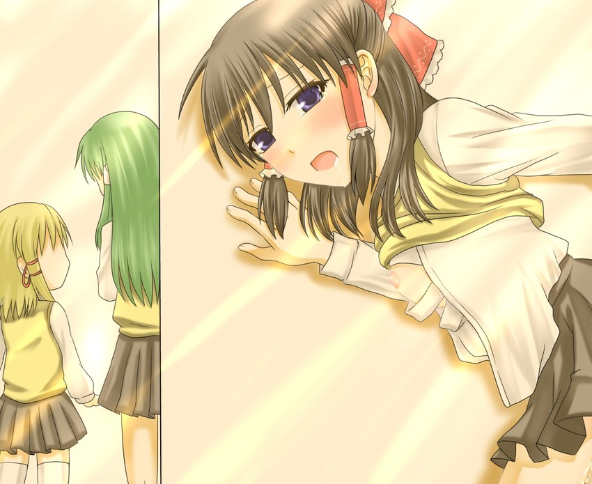 hakurei reimu, kochiya sanae, and moriya suwako (touhou) drawn by royaleden