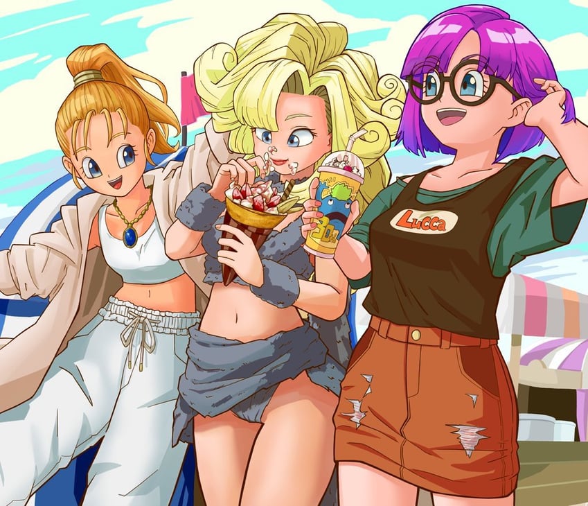 lucca ashtear, marle, and ayla (chrono trigger) drawn by tortortoall