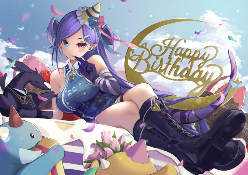 selen tatsuki, ember, and dragoon (nijisanji and 1 more) drawn by leah_(134aah)