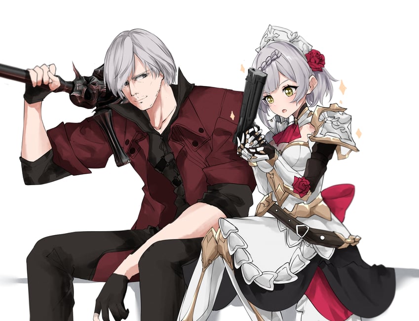 dante and noelle (genshin impact and 2 more) drawn by feint721