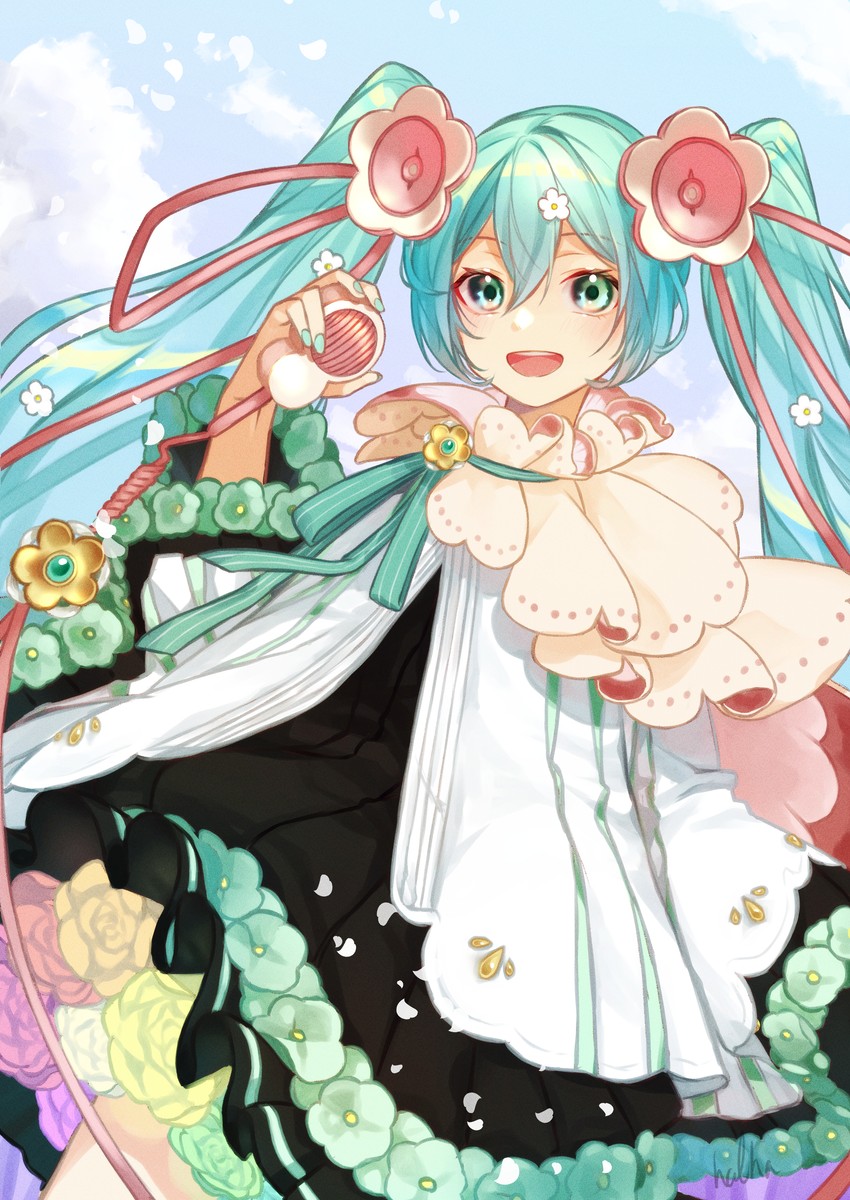 hatsune miku and magical mirai miku (vocaloid and 1 more) drawn by halha_20