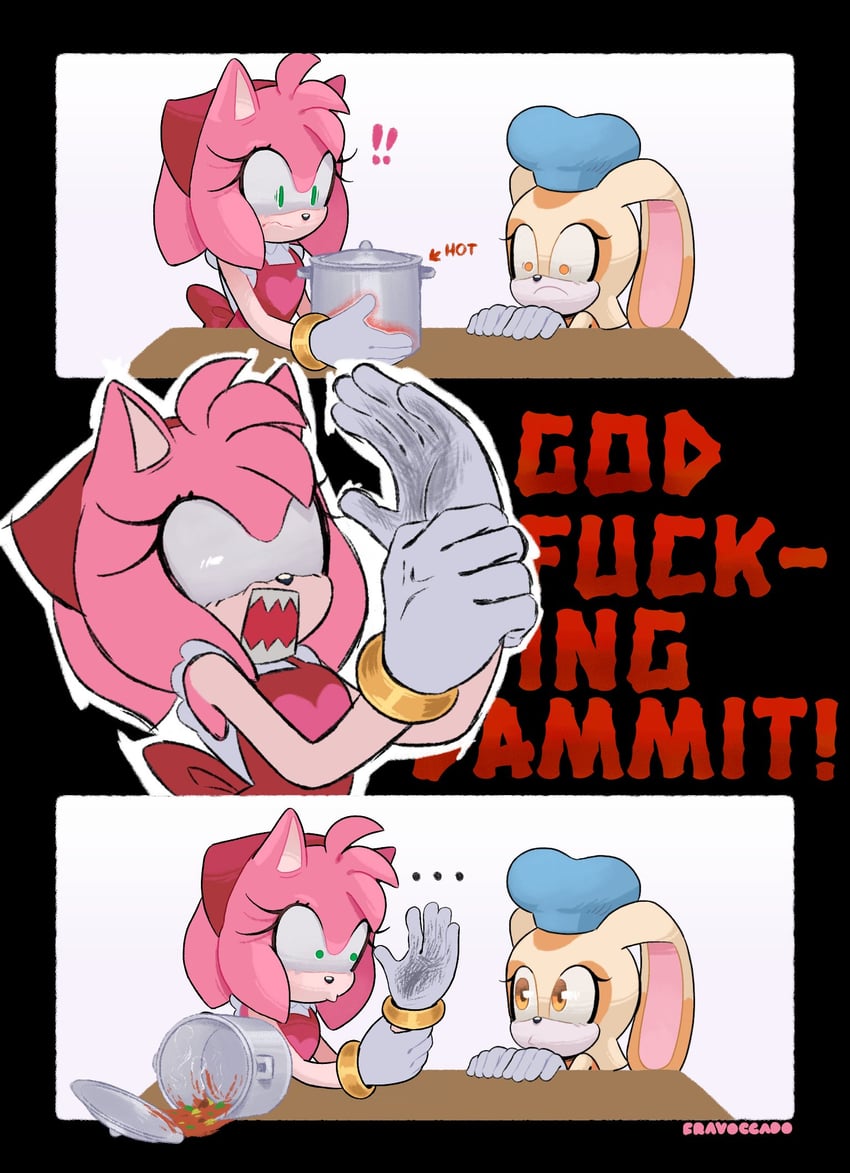 amy rose and cream the rabbit (sonic) drawn by fravoccado