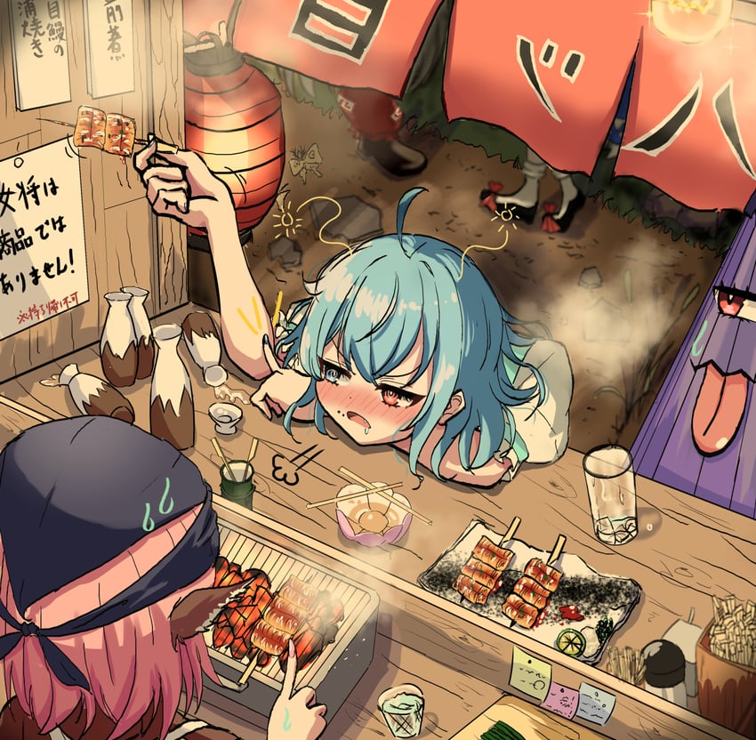 fujiwara no mokou, tatara kogasa, kamishirasawa keine, mystia lorelei, and okamisty (touhou) drawn by lobstrater64