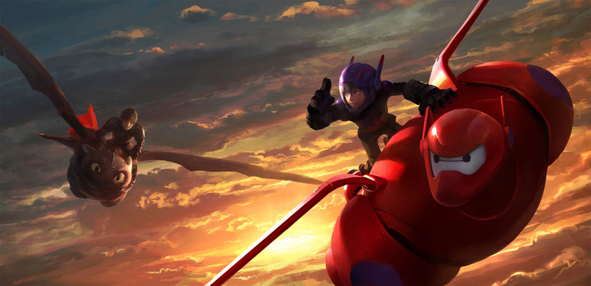 baymax, hiro hamada, toothless, and hiccup horrendous haddock iii (big hero 6 and 2 more) drawn by diaodiao