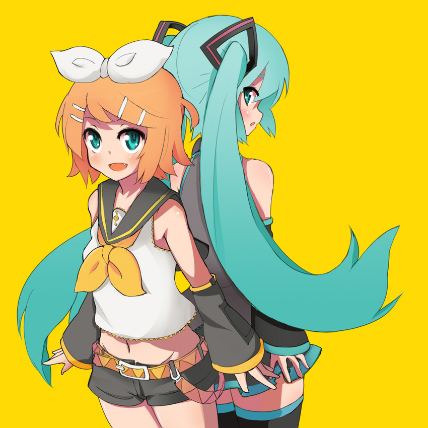 hatsune miku and kagamine rin (vocaloid) drawn by monokuro_(neko)