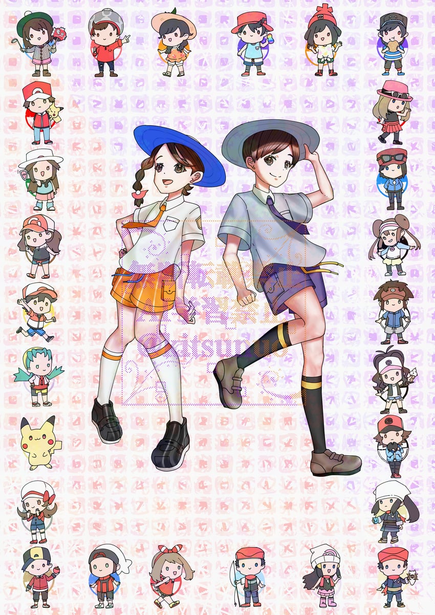 pikachu, dawn, may, rosa, hilda, and 23 more (pokemon and 14 more) drawn by user_ksmh8787