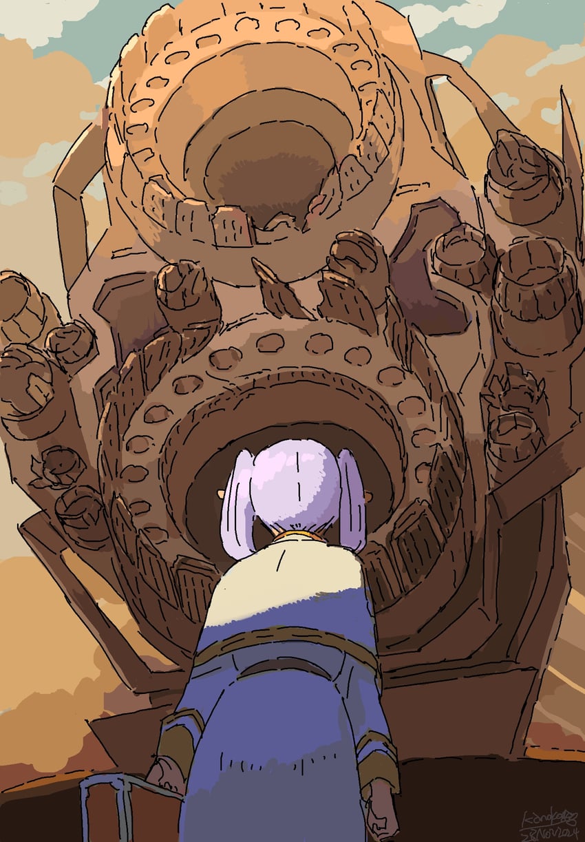 frieren and unsc pillar of autumn (sousou no frieren and 2 more) drawn by kanokoga