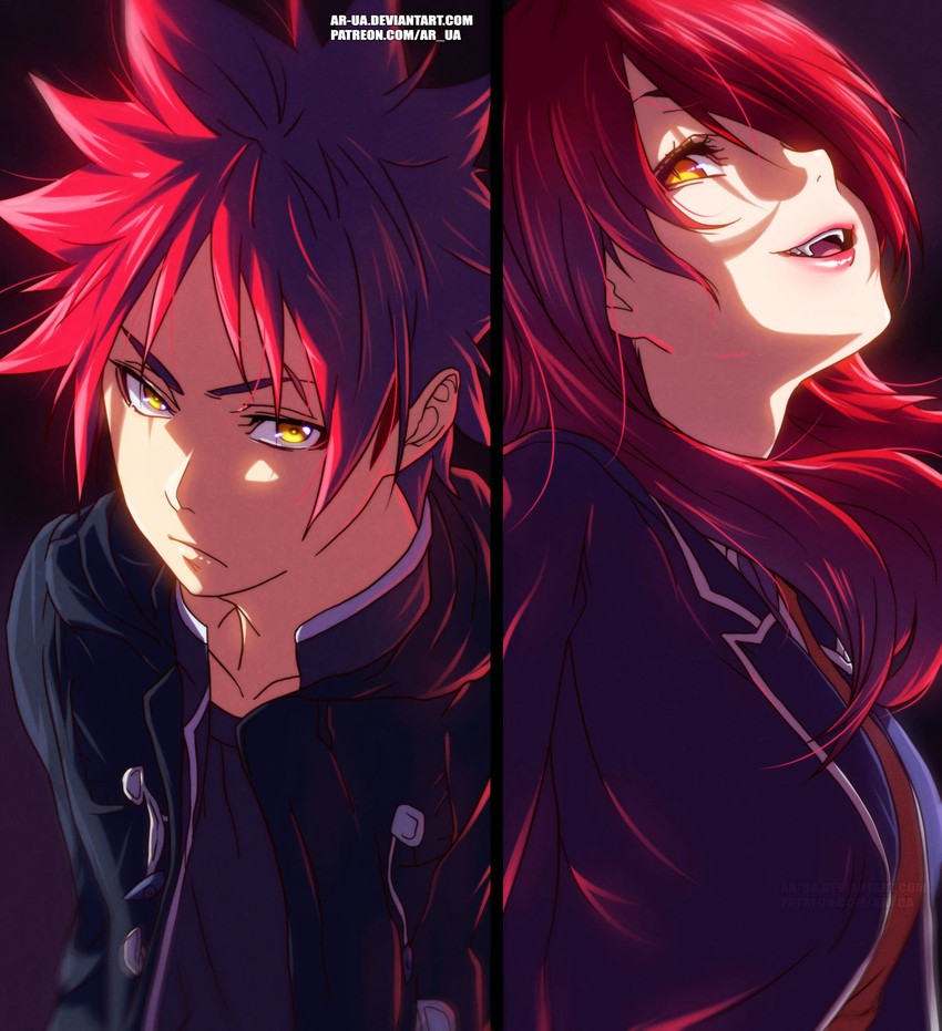 yukihira souma and kobayashi rindou (shokugeki no souma) drawn by ar-ua