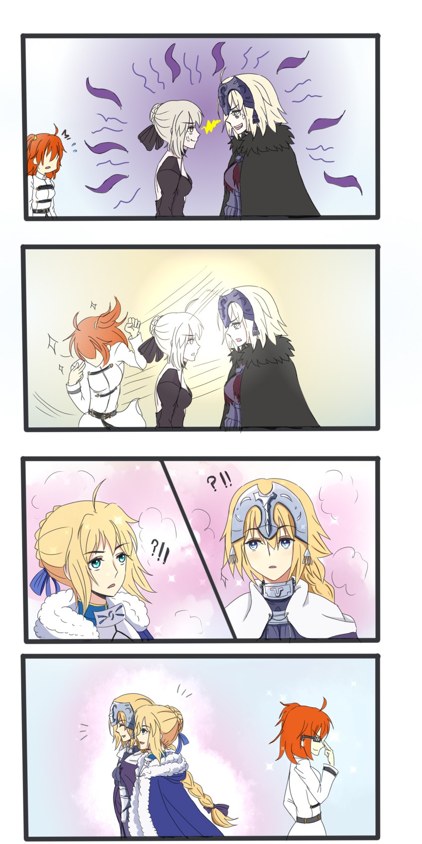 artoria pendragon, saber, fujimaru ritsuka, jeanne d'arc, saber alter, and 1 more (fate and 1 more) drawn by northsealand