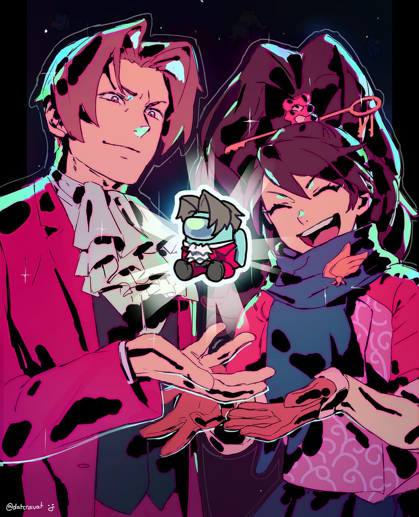 crewmate, miles edgeworth, dick gumshoe, kay faraday, and cyan (ace attorney and 3 more) drawn by datcravat