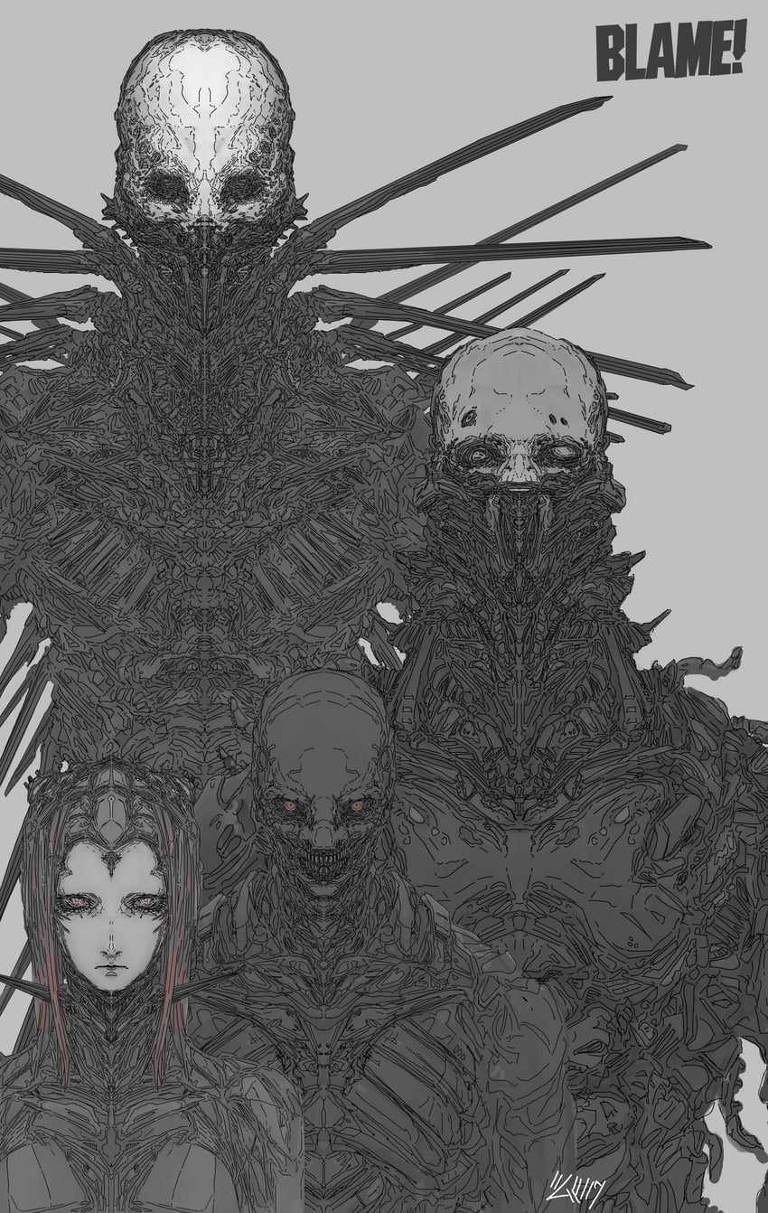pcell, davine lu linvega, schiff, and blon (blame!) drawn by tumubar117