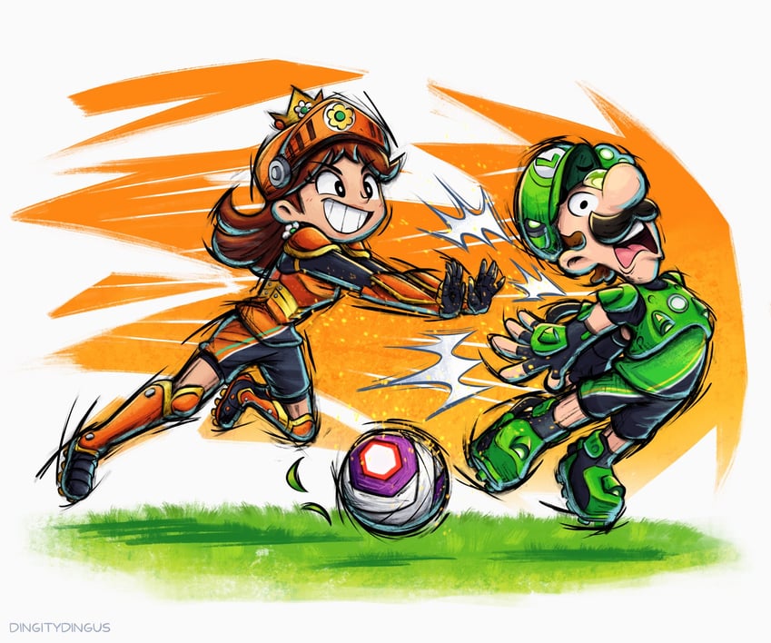 luigi, princess daisy, striker daisy, and striker luigi (mario and 2 more) drawn by vinny_(dingitydingus)