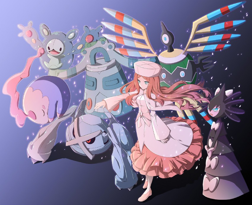 caitlin, metagross, reuniclus, musharna, gothitelle, and 2 more (pokemon and 1 more) drawn by nu_(ukskuj)